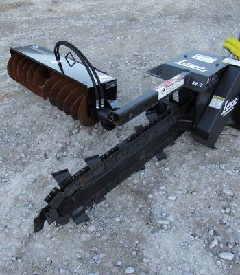 Lowe XR-7 Trencher and McCullough 1600 Trench Coverup Filler Attachment Fits Mini Skid Steer