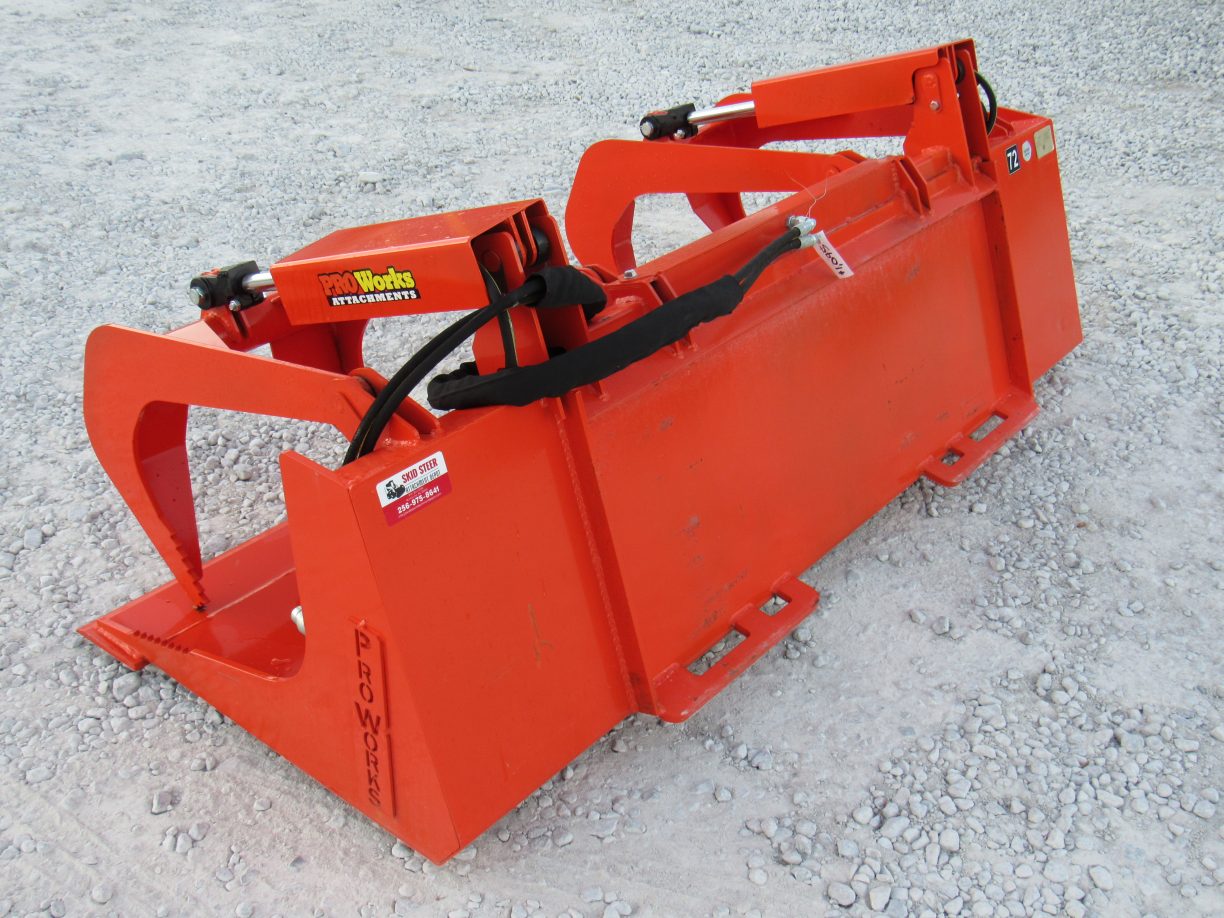 72″ Compact Tractor Dual Cylinder Solid Bottom Bucket Grapple Fits Skid