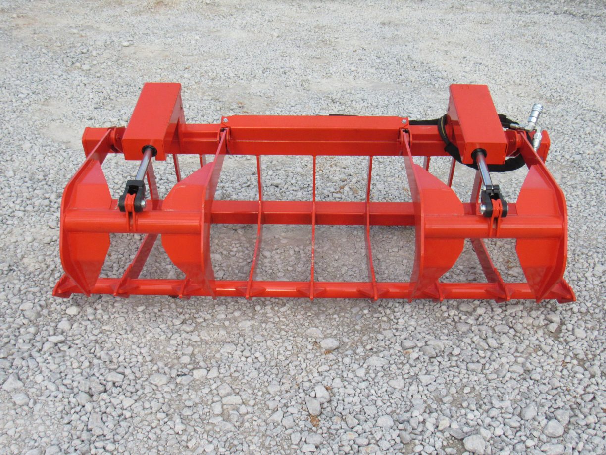 60″ Dual Cylinder Root Bucket Grapple Attachment with Grease Fittings Fits Skid Steer Quick