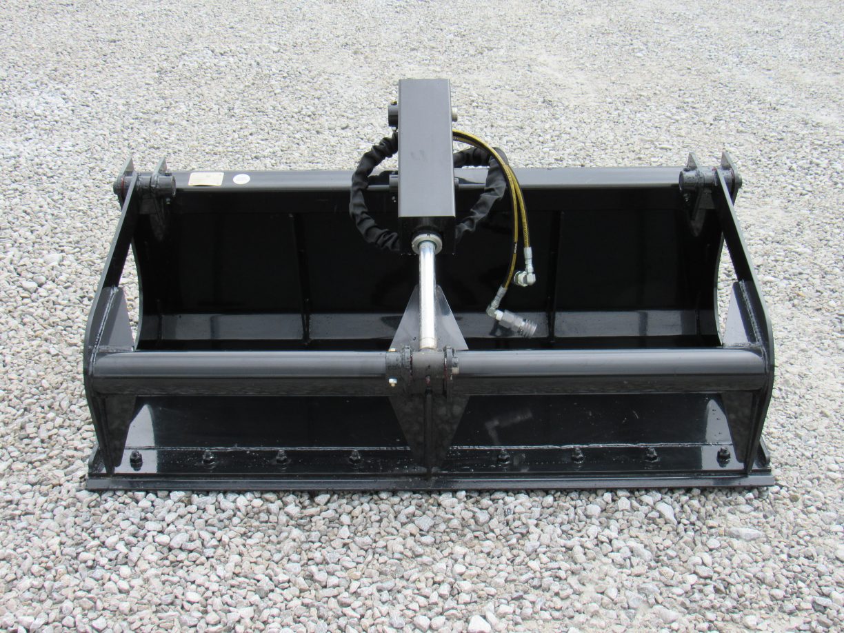 54″ Compact Tractor Single Cylinder Solid Bottom Bucket Grapple with Grease Fittings Fits Skid