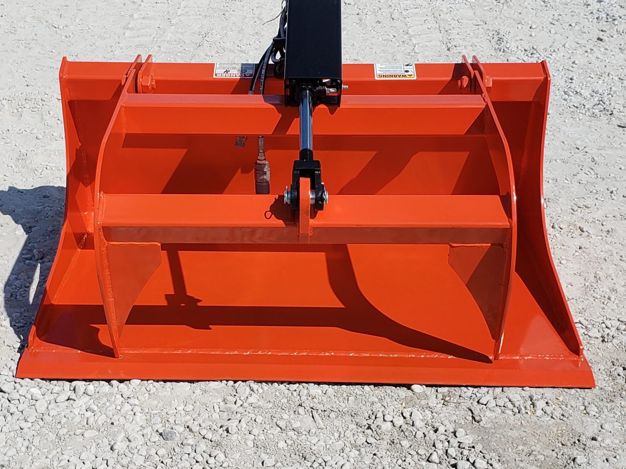 48″ Compact Tractor Single Cylinder Solid Bottom Bucket Grapple Fits Skid Steer Quick Attach