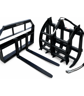 48" Root Rake Clam Grapple and 42" Pallet Forks Fits Skid Steer Quick Attach - Black
