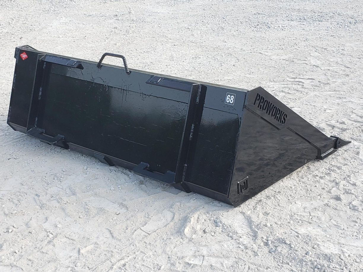 PROWORKS 68″ Heavy Duty Low Profile Dirt Bucket with Teeth Fits Skid