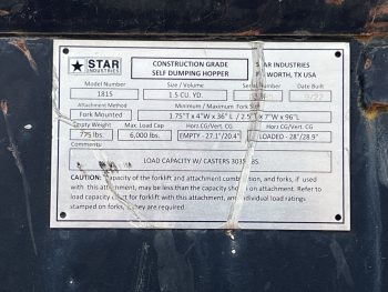 1-1/2 Yard Star Industries 1815 Self Dumping Forklift Hopper 6,000 lb Capacity - Image 15