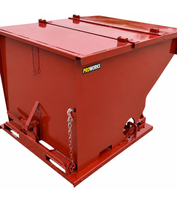 PROWORKS 2 Yard Steel Self Dumping Trash Hopper Dumpster With Lid Fits Forklift Pallet Forks
